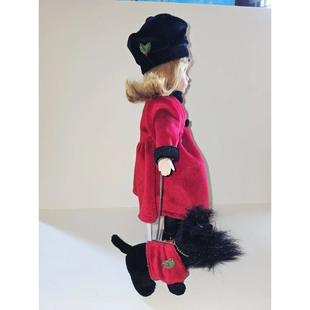 Avon 2000 Source of Fine Collectibles Porcelain Doll Red Coat Scottie Dog 16in